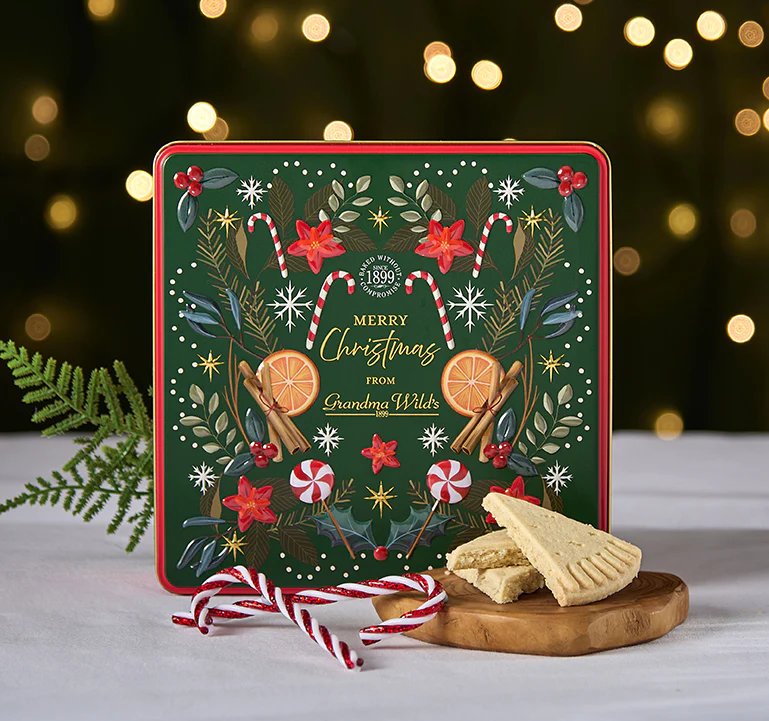 Embossed Christmas Candy Cane Tin with Shortbread - Image 2