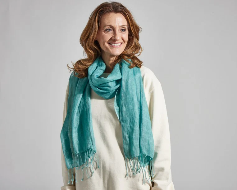 Linen Scarf, Teal - Image 2