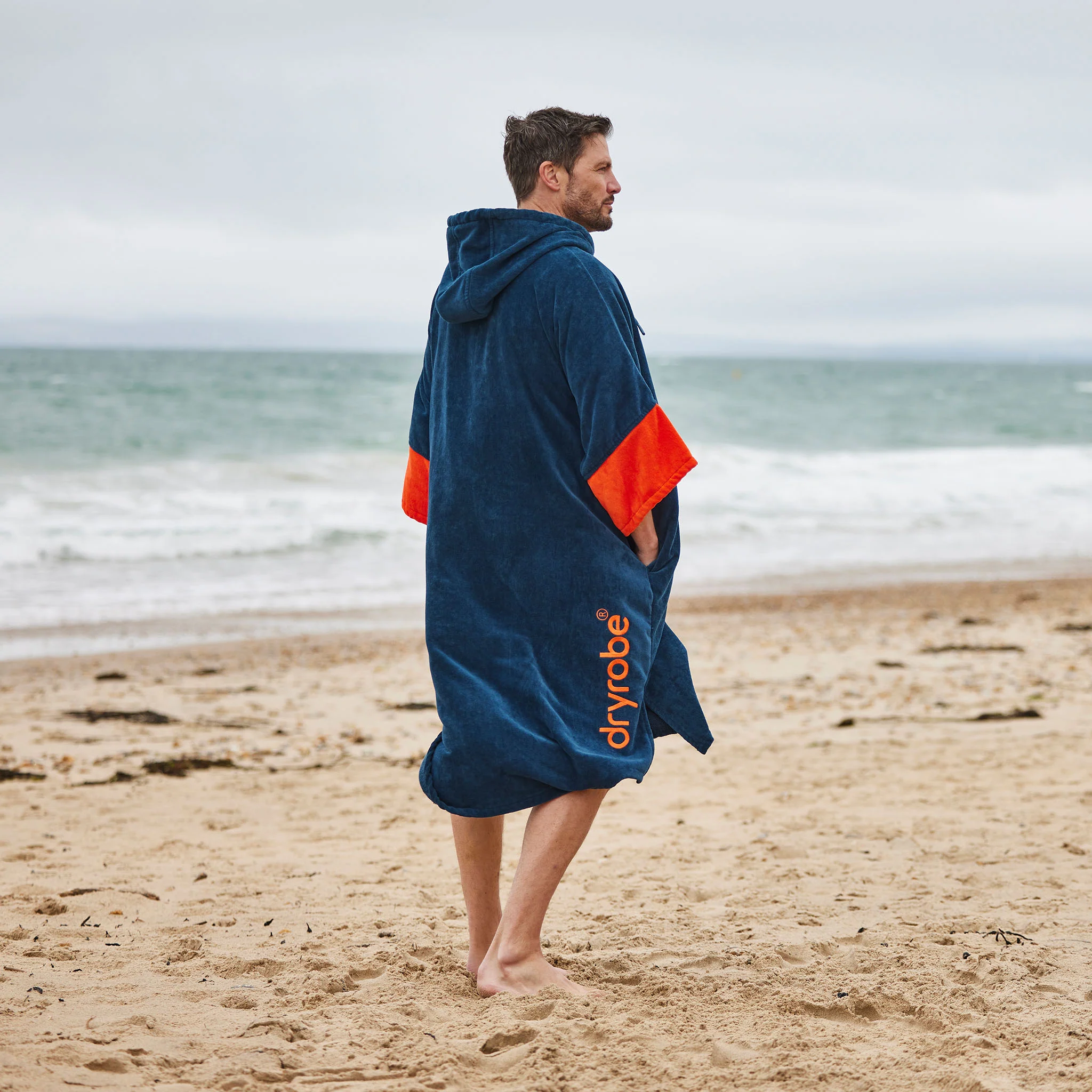 RNLI Dryrobe® Full-Zip Towel Robe, Blue/Orange - Image 5